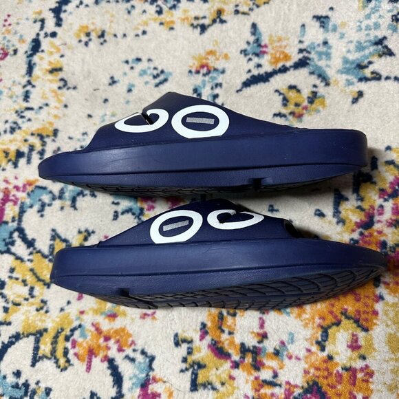 OOFOS Ooahh Sport Recovery Slide Sandals Navy Unisex M7/W9 Open Toe Big Logo - Picture 7 of 10